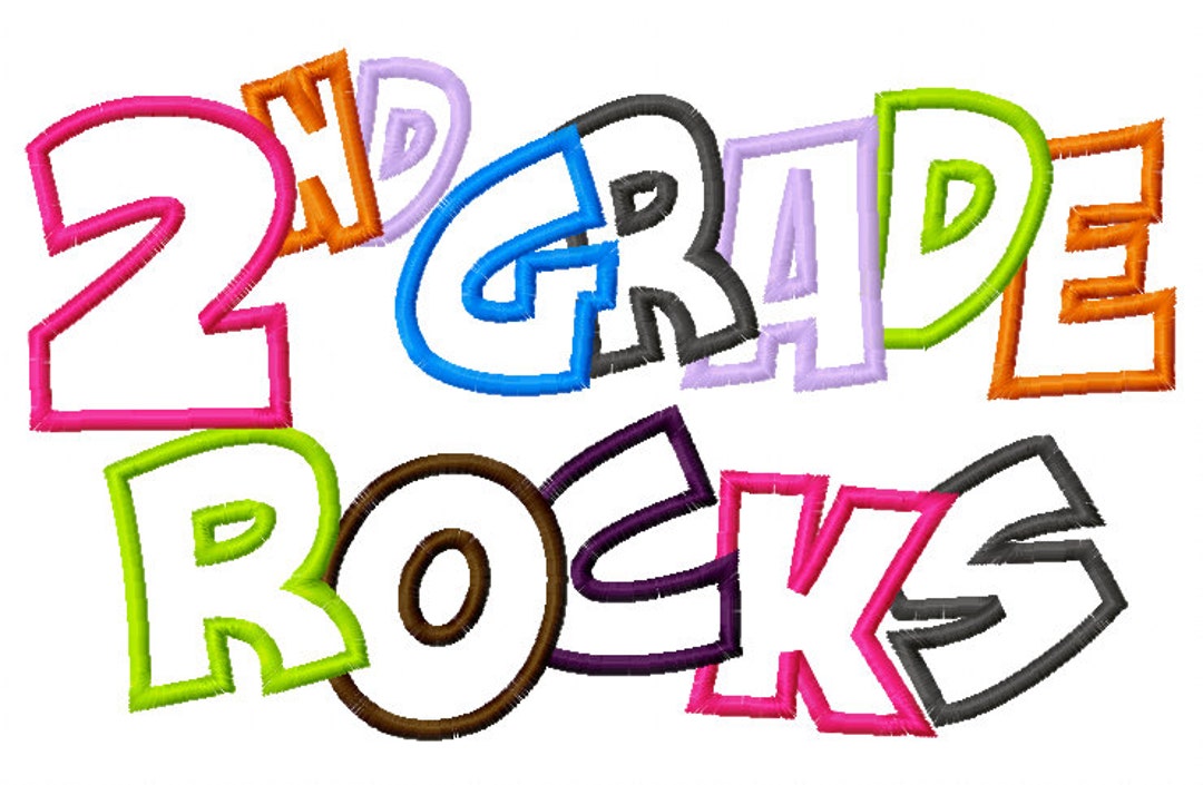 Second Grad Rocks 2nd Grade Rocks Applique Designs 5x7 and 8x11 Hoop Size - INSTANT ...