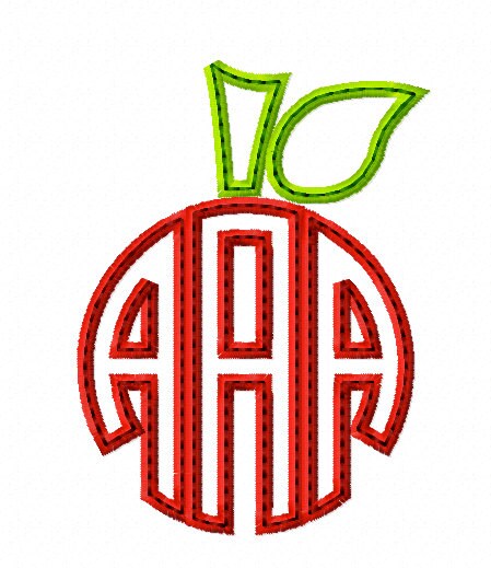 No.308 APPLIQUE Apple Circle Monogram Teacher Font (4x4 and 6in) INSTANT DOWNLOAD - jef exp dst vip hus pes