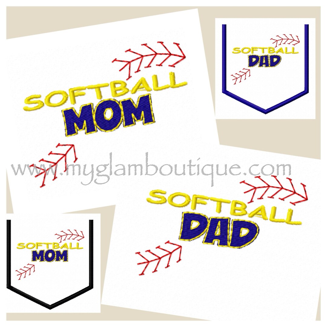 Softball Dad and Mom Applique Pocket Designs 4x4 and 5x7 Hoop Size ...