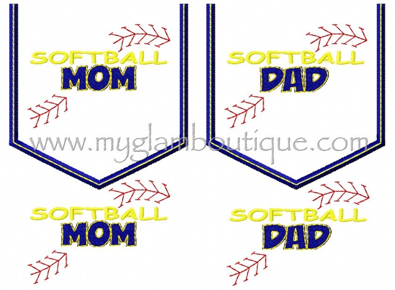 Softball Dad and Mom Applique Pocket Designs 4x4 and 5x7 Hoop Size ...