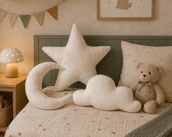 Soft Polar Moon, Star & Cloud Pillow – Nursery Decor  Home Plush Cushion