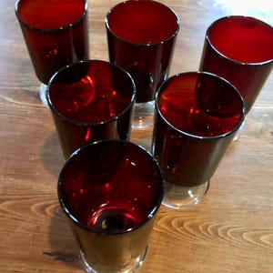 Vintage Ruby Red Wine glasses, 3 Sets of 6 available. French made, Luminarc brand, goblets, 1970&#39;s, possibly 80&#39;s.