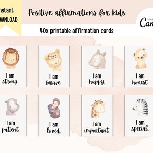 Affirmationskarten für Kinder, positiv, Lunchboxkarten, Aquarelltiere, Motivation, Kinder, Vertrauen, Resilienz, Achtsamkeit