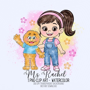 Mevrouw Rachel aquarel clipart PNG, educatief personage voor kinderen, transparante achtergrond, direct downloaden, mevrouw Rachel PNG, Herbie, feest PNG