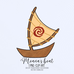 Clipart van de boot van Moana, cartoon Polynesische boot, digitale tribale kunst voor Moana-themafeesten, Moana-boot PNG