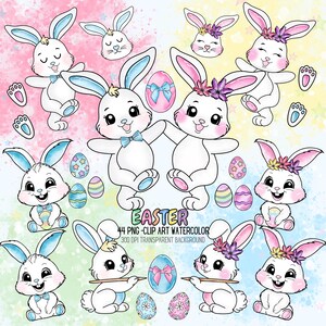 Easter Watercolor Clipart, Cute Bunny Watercolor Clipart, Easter Watercolor, Easter Clipart, Easter Bunny, Easter Eggs, Bunny png