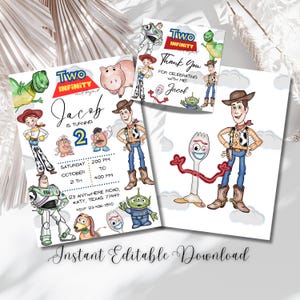 Toy Story Aquarell bearbeitbare Einladungsvorlage, Dankesanhänger Toy Story, Einladung Geburtstag 2 Toy Story, Einladung Toy Story, Junge Geburtstag