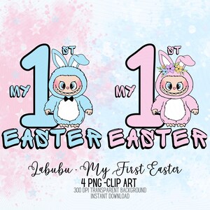 My First Easter Clipart, Labubu Clipart, Labubu Easter Clipart, Cute Bunny Kawaii, Sublimation, Stickers, Scrapbooking, Labubu Watercolor
