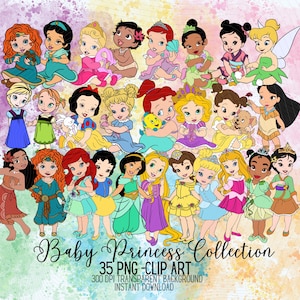 Baby prinsessen clipart, baby prinsessen png, aquarel prinsessen png, Rapunzel png, Assepoester png, Ariel png, instant download