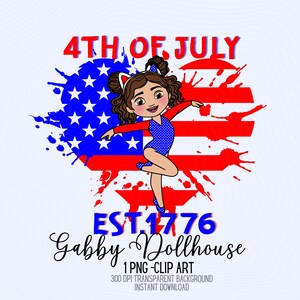 4th of July Clipart Gabby Dollhouse PNG, Patriotic Girl Clipart, Red White Blue Digital file, Gabby Dollhouse png, Independence Day PNG