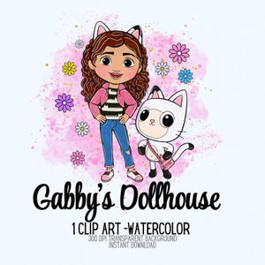 Gabby’s Dollhouse Acuarela Clipart, Gabby Clipart, Gabby’s Dollhouse Watercolor, Gabby png, Gabby acuarela, descarga instantánea