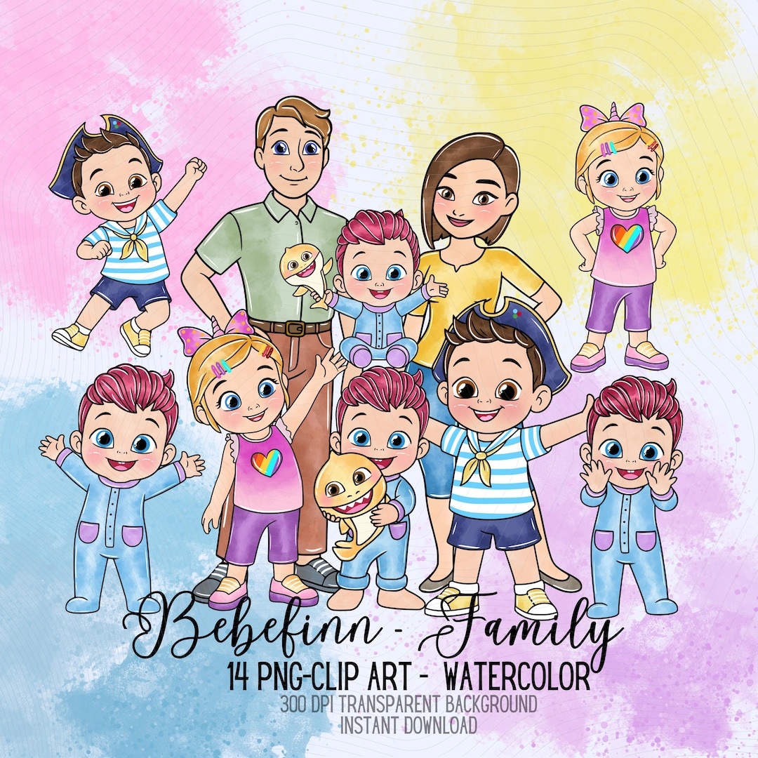 Clipart Bebefinn Familia Acuarela, 14 PNG Digitales, Bebefinn PNG ...