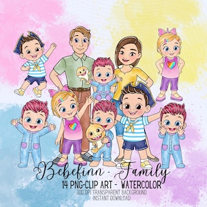 Bebefinn Familie Aquarell Clipart, 14 digitale PNGs, Bebefinn PNG, Bora Brody Mama Papa PNG, Kawaii süß, Instant Download, Baby Shark