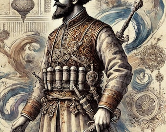 Ottoman Warrior Digital Art – Historical Middle Eastern Mobile Wallpaper (1080x1920 px)