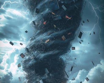 Cyber Tornado Clipart | High-Resolution PNG | Printable Tech Art | Dark Sci-Fi Clipart | Storm Background
