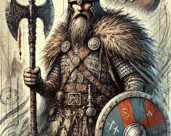 Epic Viking Warrior Digital Art – Nordic Mythology Mobile Wallpaper (1080x1920 px)
