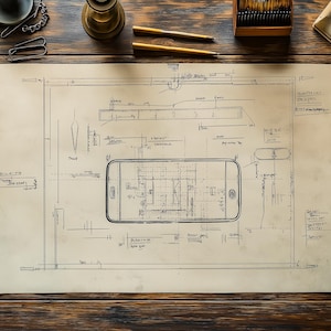 Vintage Blueprint Blueprint Kunst Paket | Handgezeichnetes Smartphone Design | hochauflösende PNG |  Digitale Poster für Technikbegeisterte und Techniker