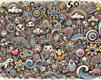 Colorful Doodle Art | Hand-Drawn Digital Illustration | Printable Wall Art | High-Resolution PNG