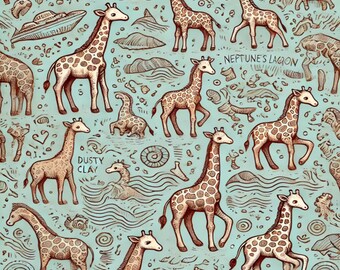 Seamless Giraffe Doodle Pattern | Digital Download | Cute Safari Print | Notebook & Journal Cover | Neptune’s Lagoon  Dusty Clay