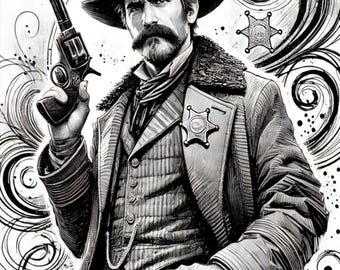 Wild West Sheriff Digital Art – Vertical Mobile Wallpaper (1080x2100 px)