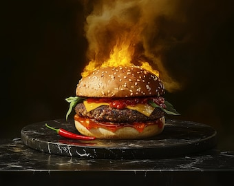 Flaming Burger Clipart Pack | High-Resolution PNG | Spicy Food Art | Printable Burger Art | Hot Food Clipart