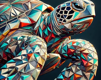 Geometric Turtle Art – Polygonal Digital Illustration, Futuristic Sea Life Design
