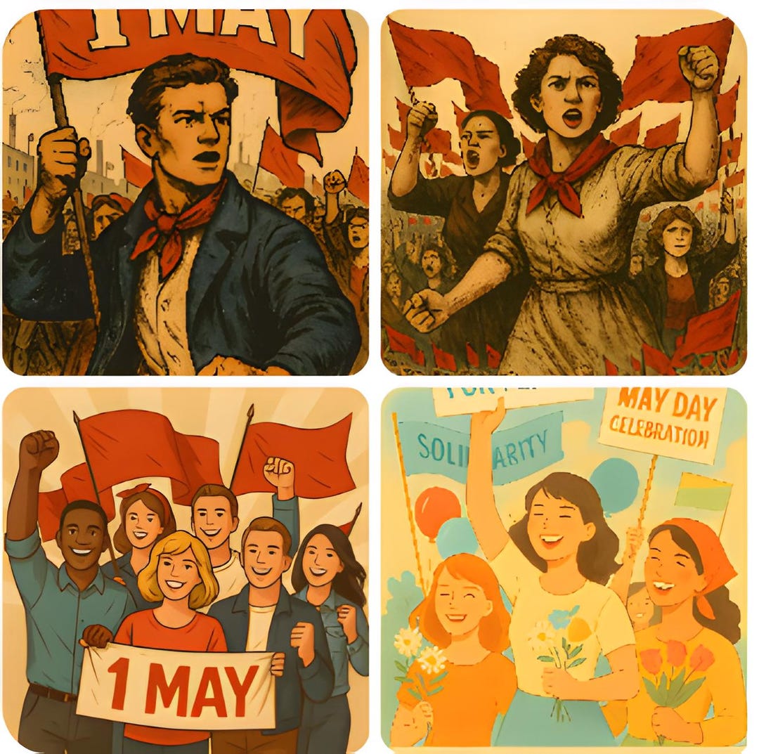 May Day Poster Set — Vintage and Modern Positive Labor Day Digital ...