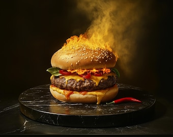 Spicy Inferno Burger - High Resolution Digital Art (PNG, 300 DPI)