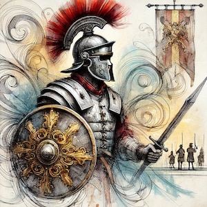 Roman Legionary Digital Art - Gladiator Warrior Sketch - Ancient Rome Wall Print - Printable Historical Art