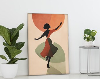 Afro Silhouette Woman Dancing – Retro Modern Minimalist Wall Art | 4:5 Ratio | 5 High-Res JPGs for Instant Download