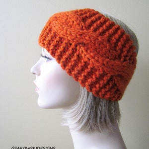 Amelia-Hand Knitted Cable Headband, Turban, Head Warmer, Headband, Ear Muffs, Ear Warmer, Headwrap-Red-Ready to ship