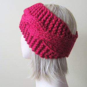 Amelia-Hand Knitted Cable Headband, Turban, Head Warmer, Headband, Ear Muffs, Ear Warmer, Headwrap-Red-Ready to ship