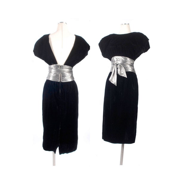 Vintage 80s Dress - 80s Black Dress - Black Velvet Dress - Backless Dress - 80s Velvet Dress - Black Silver - 80s Prom Dress - Party Dress