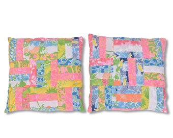 Vintage 70s Lilly Pulitzer Patchwork Pillows - Lilly Pulitzer Pillows - Lilly Pulitzer Patchwork - 70s Palm Beach Pillows - Throw Pillows