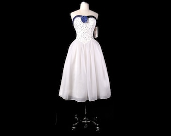 Vintage 80s Dress - 80s Prom Dress - Strapless Prom Dress - Metallic Prom Dress - 80s Party Dress - Gunne Sax  - 80s White Dress - NOS - VFG