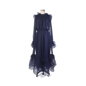 Vintage 70er Kleid - 70er Chiffon Kleid - 70er Seidenkleid - Seidenchiffon Kleid - Chiffon Spitzenkleid - 70er Jahre Richilene Kleid - Blaues Seidenkleid VFG