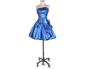 Vintage 80s Dress - 80s Prom Dress - Strapless Prom Dress - Metallic Prom Dress - 80s Party Dress - Blue Prom Dress - Zum Zum - S XS - VFG