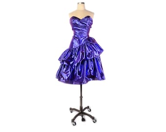 Vintage 80s Dress - 80s Prom Dress - Strapless Prom Dress - Metallic 80s Dress - 80s Party Dress - Purple Prom Dress - 80s New Wave Dress