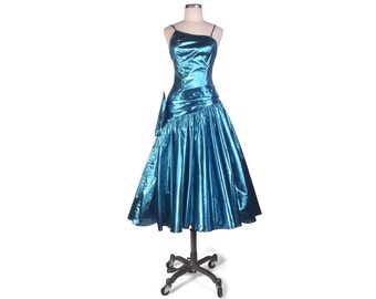 Vintage 80s Dress - 80s Prom Dress - Metallic Prom Dress - 80s Party Dress - Blue Prom Dress - Blue Lame Dress - Blue Foil Dress - VFG