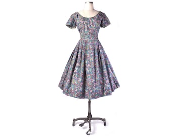 Vintage 50s Dress - 50s Novelty Print Dress - 50s Full Skirt Dress - 50s Party Dress - 50s Cabana Dress - Isabel Dobson - VLV Rockabilly VFG
