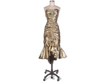 Vintage 80s Dress - 80s Strapless Dress - 80s Prom Dress - 80s Party Dress - 80s Gold Dress - Gold Prom Dress - 80s Body Con Dress - VFG