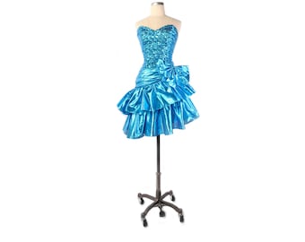 Vintage 80s Dress - 80s Prom Dress - Strapless Prom Dress - Metallic 80s Prom Dress - 80s Party Dress - Sequined Prom Dress - Zum Zum - XS