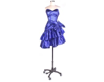 Vintage 80s Dress - 80s Prom Dress - Strapless Prom Dress - Metallic 80s Prom Dress - 80s Party Dress - Purple Prom Dress -Zum Zum -New Wave