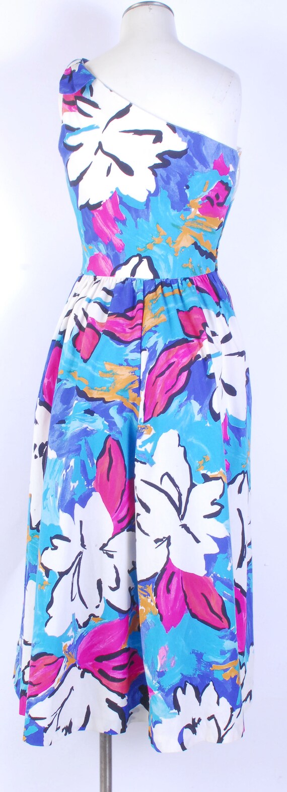Vintage 80s Dress - One Shoulder Dress - 80s Flor… - image 6