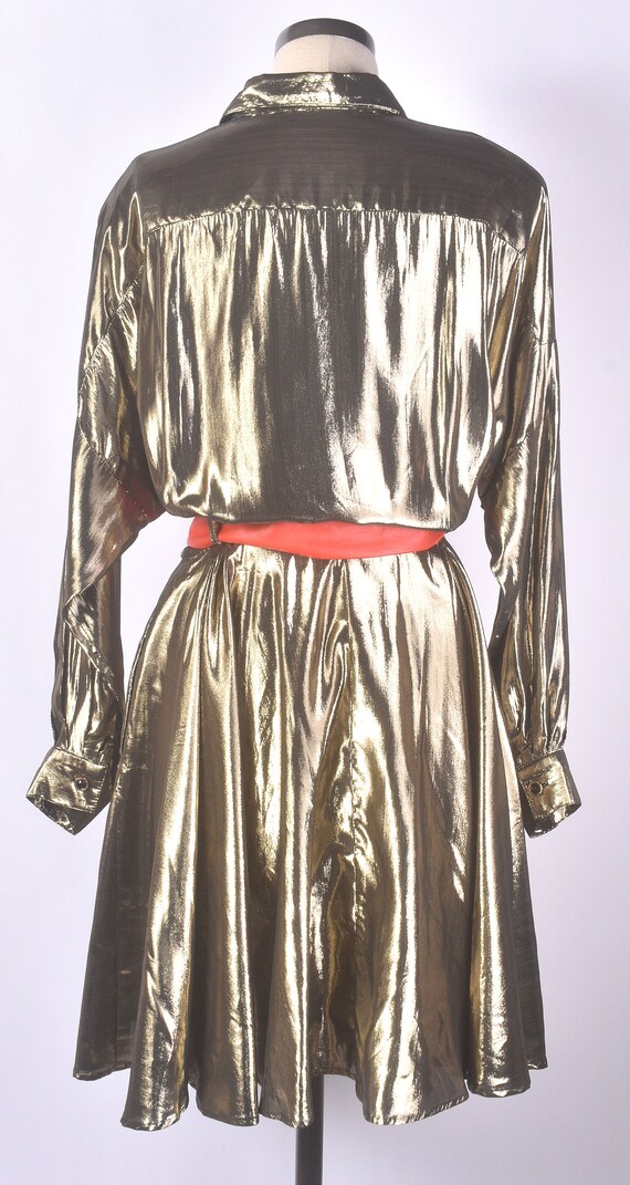 Vintage 80s Dress - 80s Gold Dress - 80s Metallic… - image 8