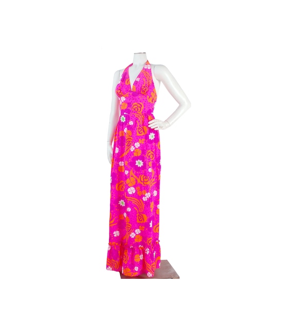 Vintage 70s Dress - 70s Halter Dress - 70s Maxi Dr
