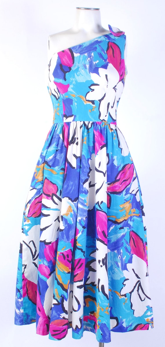 Vintage 80s Dress - One Shoulder Dress - 80s Flor… - image 3