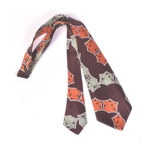 Corbata vintage de los años 40 - Corbata de los años 40 - Corbata de los años 40 - Corbata de satén de los años 40 - Corbata ancha de los años 40 - Corbata abstracta de los años 40 - Corbata marrón, verde y naranja de los años 40 - VFG