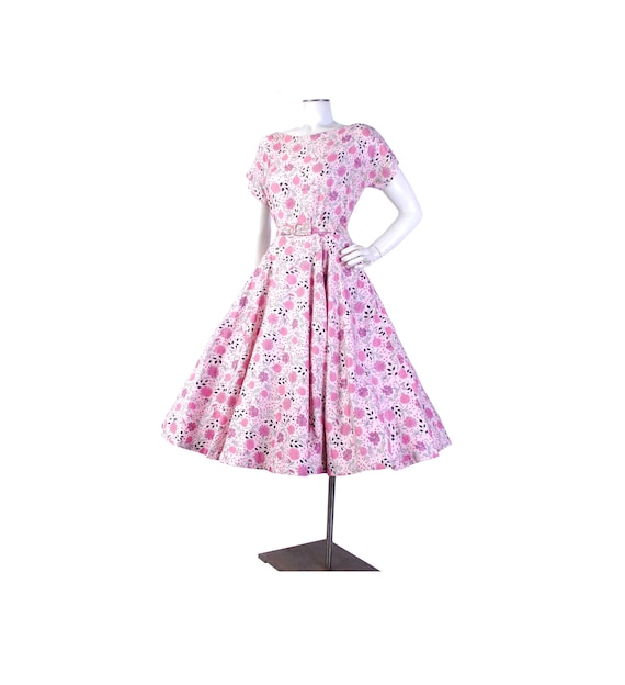 Vintage 50s Dress - 50s Floral Dress - 50s Pink Dr