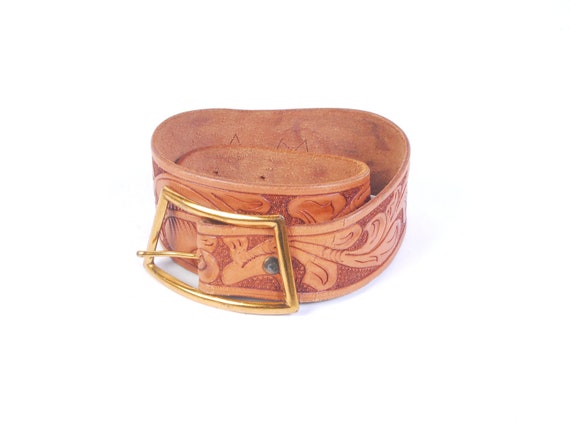 Vintage 40s Belt - Tooled Leather Belt - 40s Weste